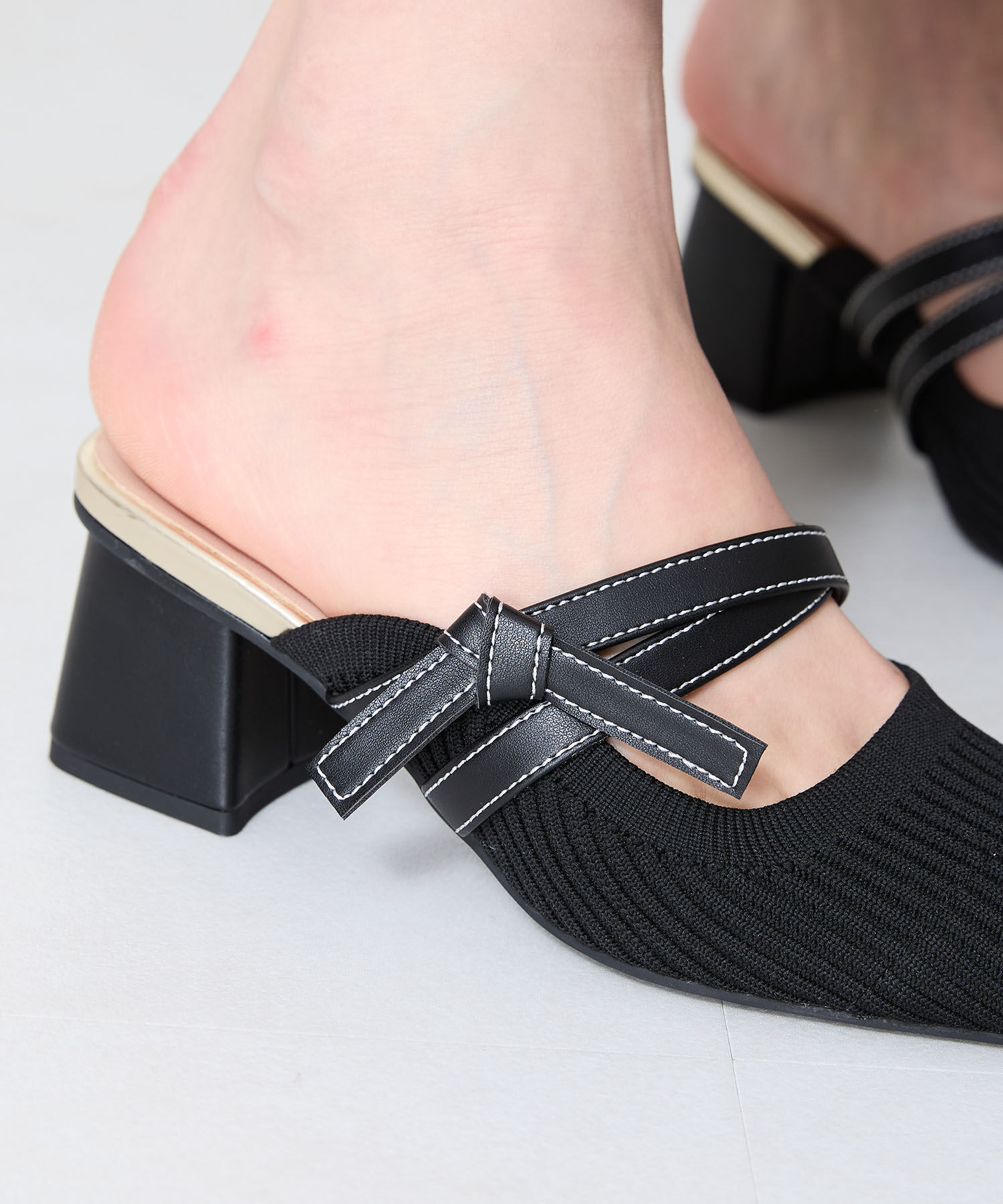 ORiental TRaffic「●2025春夏新作●ニット&times;リボンミュールパンプス/51120 パンプス ミュール ニット 人気 売れてる」|パンプス|