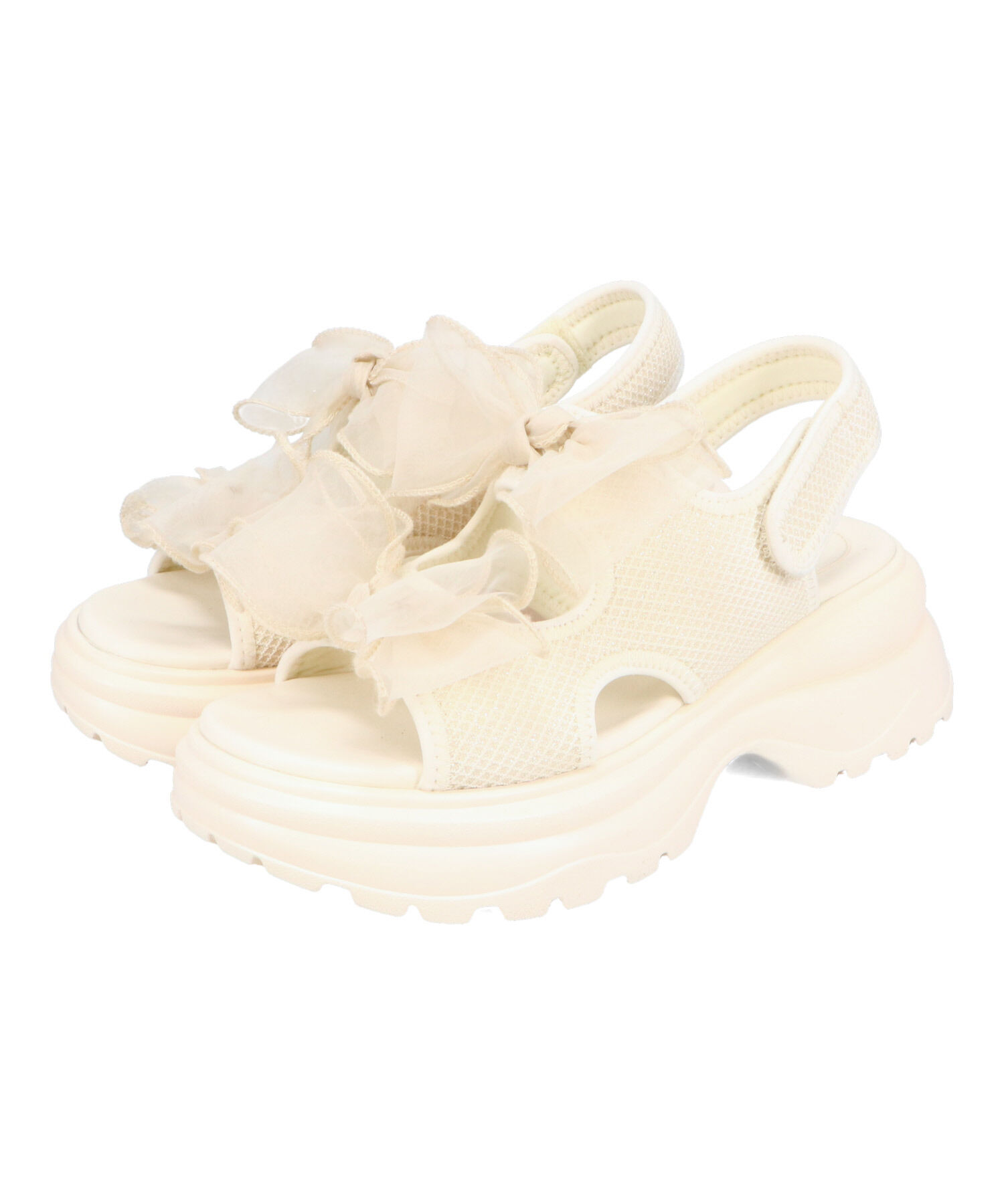 ORiental TRaffic「●2025春夏新作●ボリュームチュールリボン厚底サンダル/51237 厚底 リボン チュール 人気 トレンド」|サンダル|