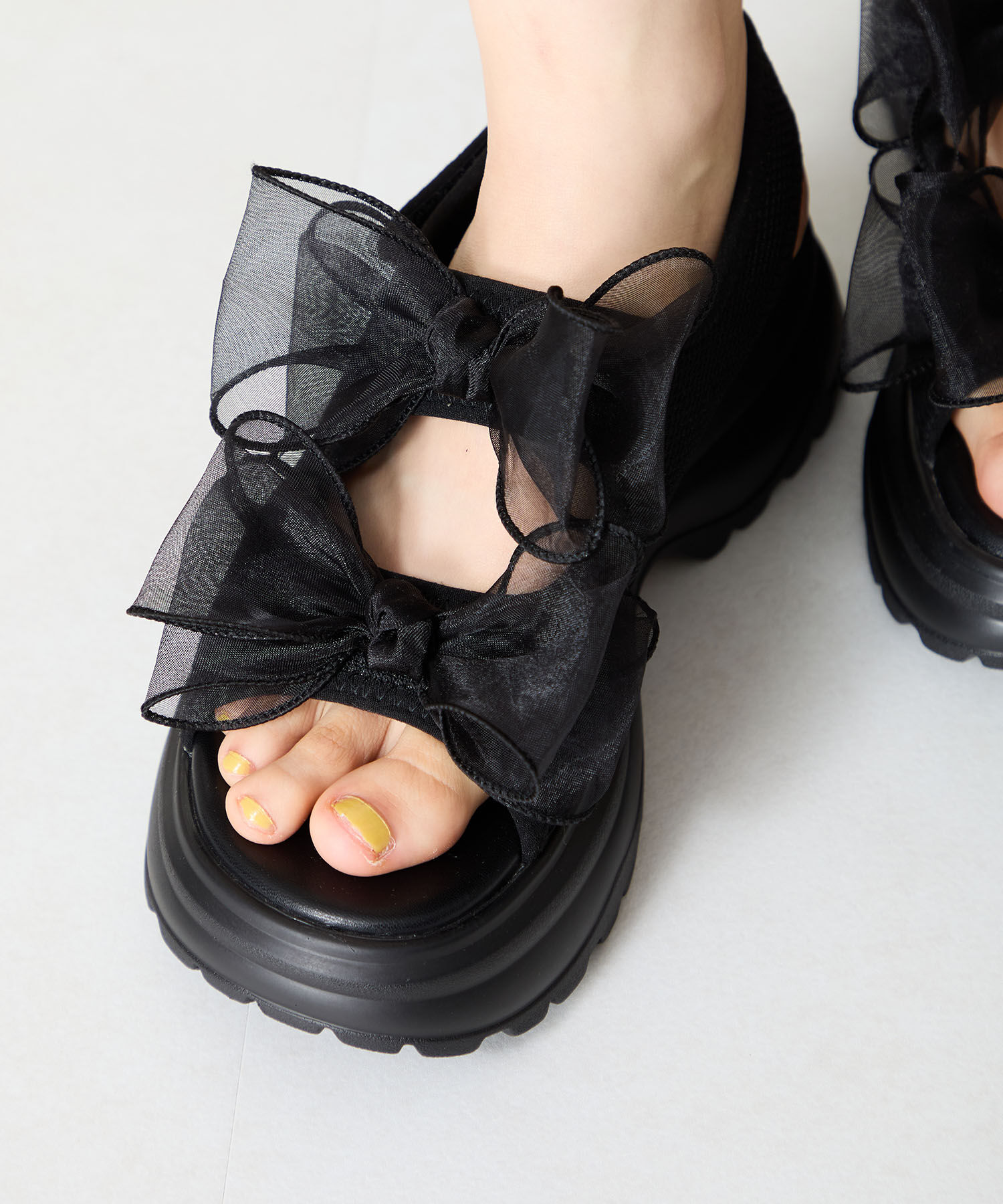 ORiental TRaffic「●2025春夏新作●ボリュームチュールリボン厚底サンダル/51237 厚底 リボン チュール 人気 トレンド」|サンダル|