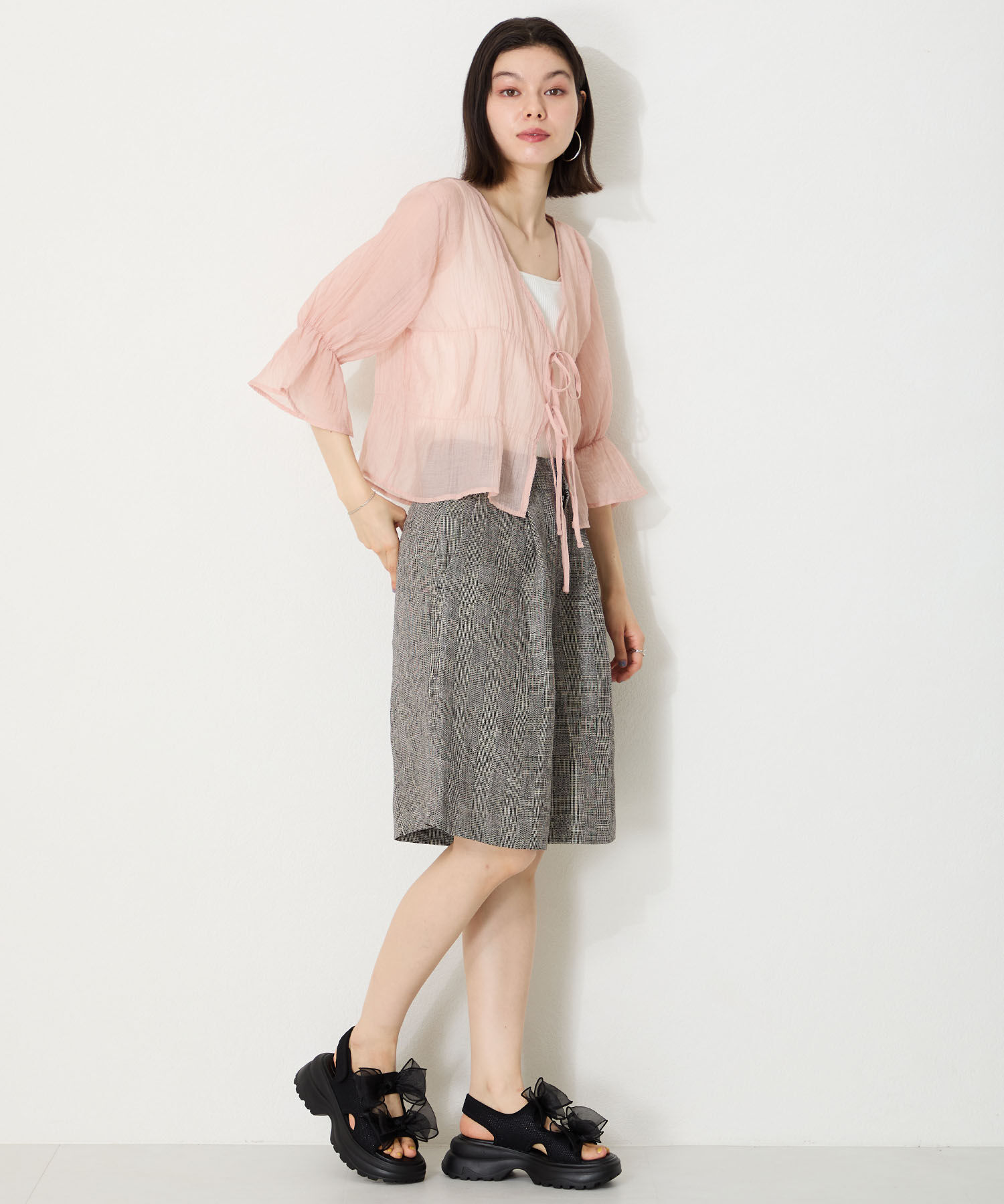 ORiental TRaffic「●2025春夏新作●ボリュームチュールリボン厚底サンダル/51237 厚底 リボン チュール 人気 トレンド」|サンダル|