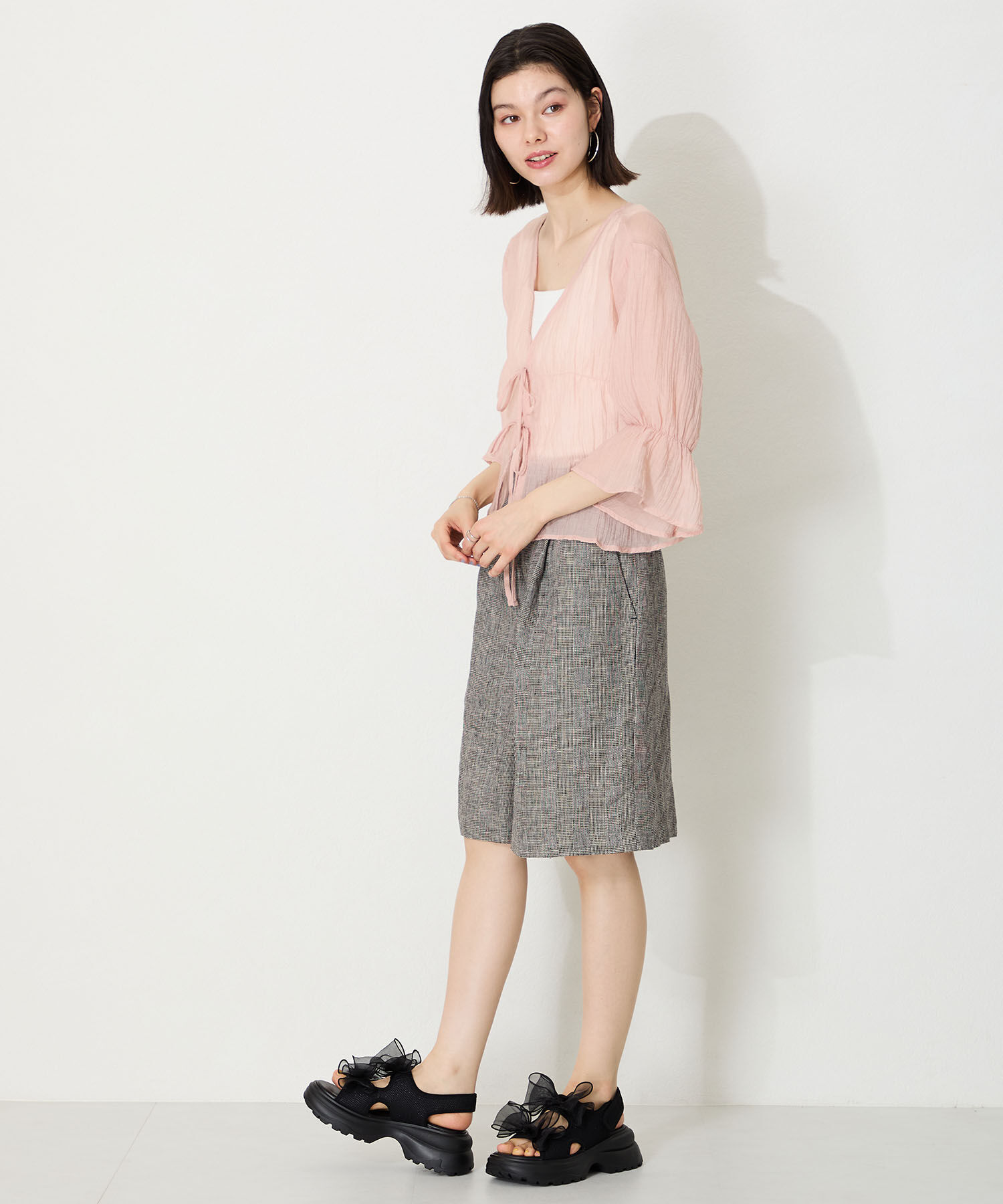 ORiental TRaffic「●2025春夏新作●ボリュームチュールリボン厚底サンダル/51237 厚底 リボン チュール 人気 トレンド」|サンダル|