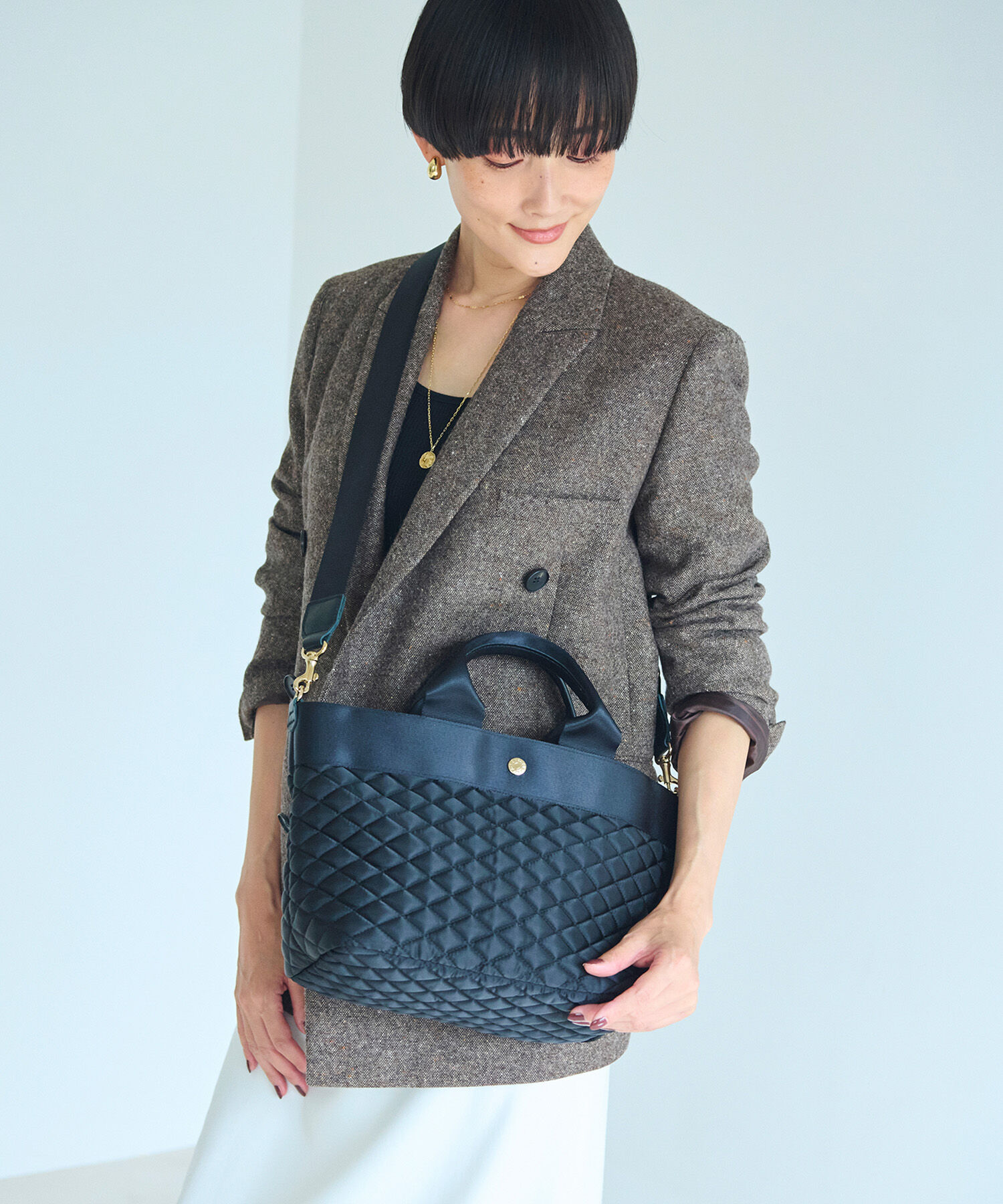 TOPKAPI BREATH「【Breath TOPKAPI】RIPPLE リプル キルティング ショルダー付き B5 トートバッグ 撥水 / 軽量」|トートバッグ|ブラック