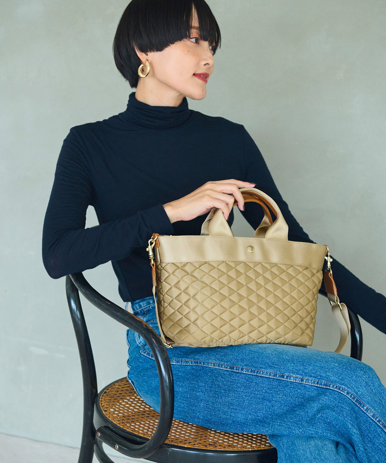 TOPKAPI BREATH「【Breath TOPKAPI】RIPPLE リプル キルティング ショルダー付き B5 トートバッグ 撥水 / 軽量」|トートバッグ|ベージュ