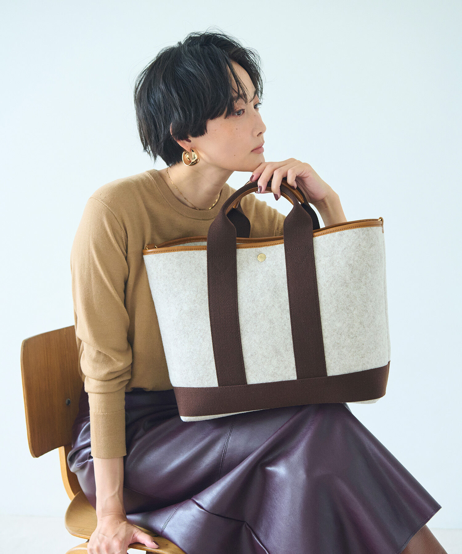 TOPKAPI BREATH「【Breath TOPKAPI】イタリアンフェルト ショルダー付 A4 トートバッグ L」|トートバッグ|ベージュ