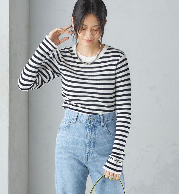 SHIPS for women「〈手洗い可能〉綿 ナイロン 袖 フレア クルーネック リブ ニット 24SS ◇」|ニット・セーター|