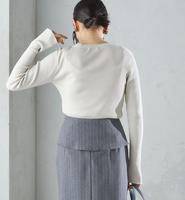 SHIPS for women「〈手洗い可能〉綿 ナイロン 袖 フレア クルーネック リブ ニット 24SS ◇」|ニット・セーター|