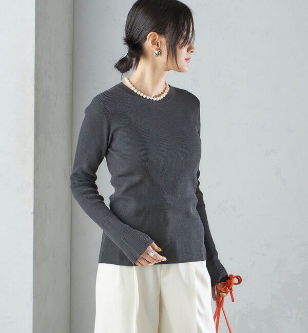 SHIPS for women「〈手洗い可能〉綿 ナイロン 袖 フレア クルーネック リブ ニット 24SS ◇」|ニット・セーター|
