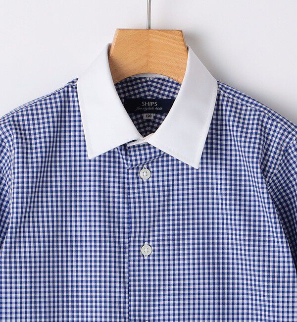 SHIPS KIDS「SHIPS KIDS:140～160cm / ギンガム クレリック レギュラーカラー シャツ」|シャツ・ブラウス|