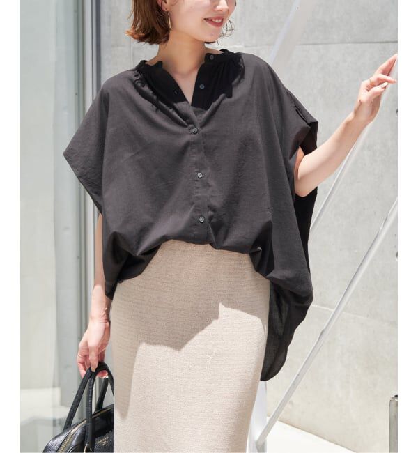 SLOBE IENA「《WEB・一部店舗限定/追加》レーヨンボイルバンドカラーブラウス」|シャツ・ブラウス|