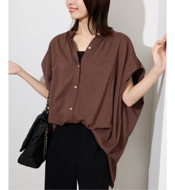 SLOBE IENA「《WEB・一部店舗限定/追加》レーヨンボイルバンドカラーブラウス」|シャツ・ブラウス|ブラウン