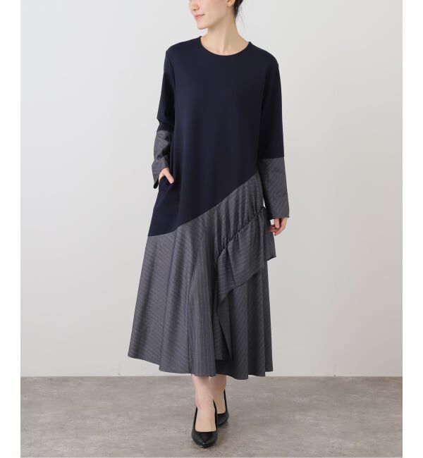  「【洗える】MARECHAL TERRE/マルシャルテル ランダムストライプワンピース」|ワンピース|ネイビー