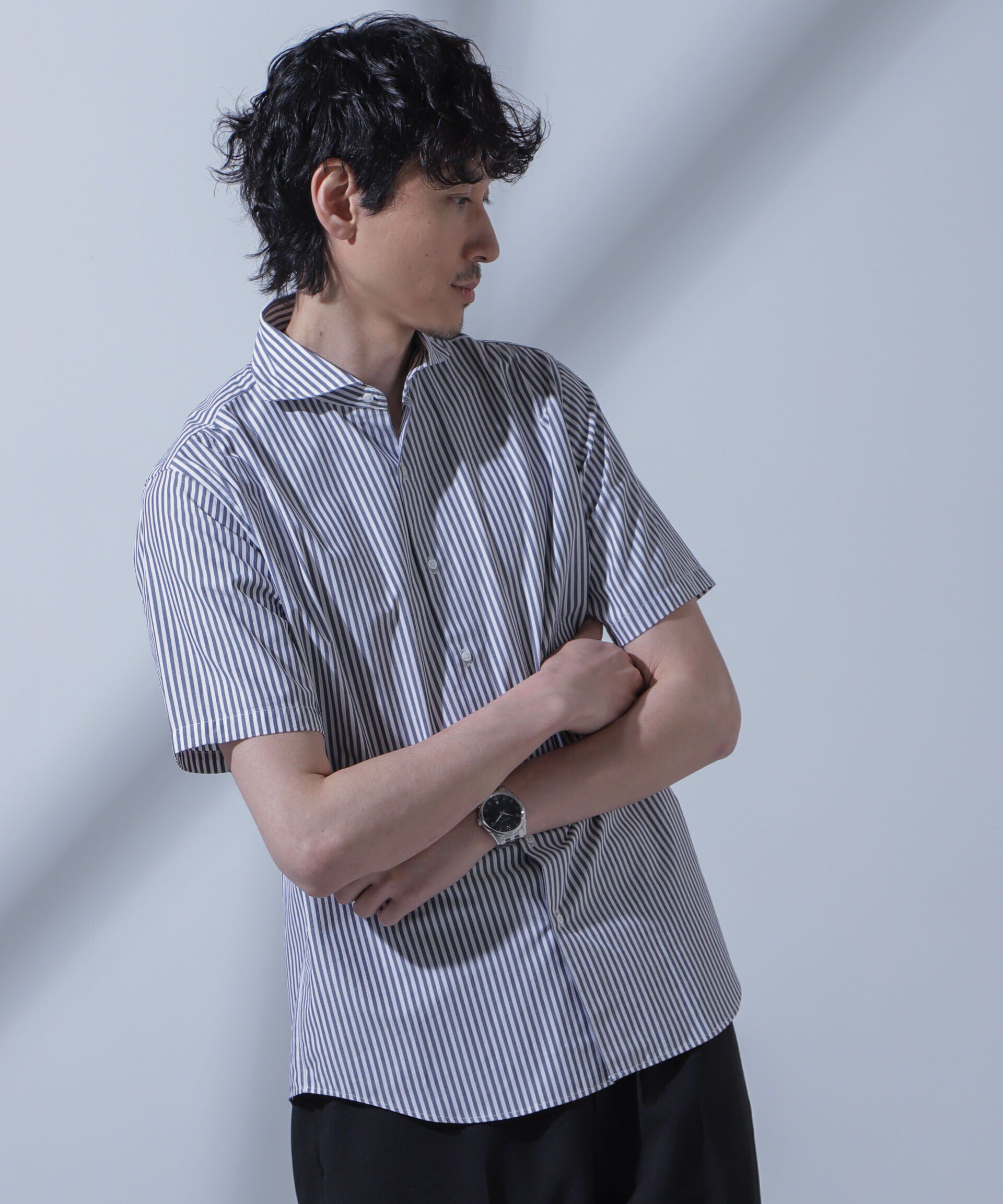 nano･universe「「N SHIRTS」AntiSoaked(R)汗染み防止ホリゾンタルカラーシャツ半袖」|シャツ・ブラウス|
