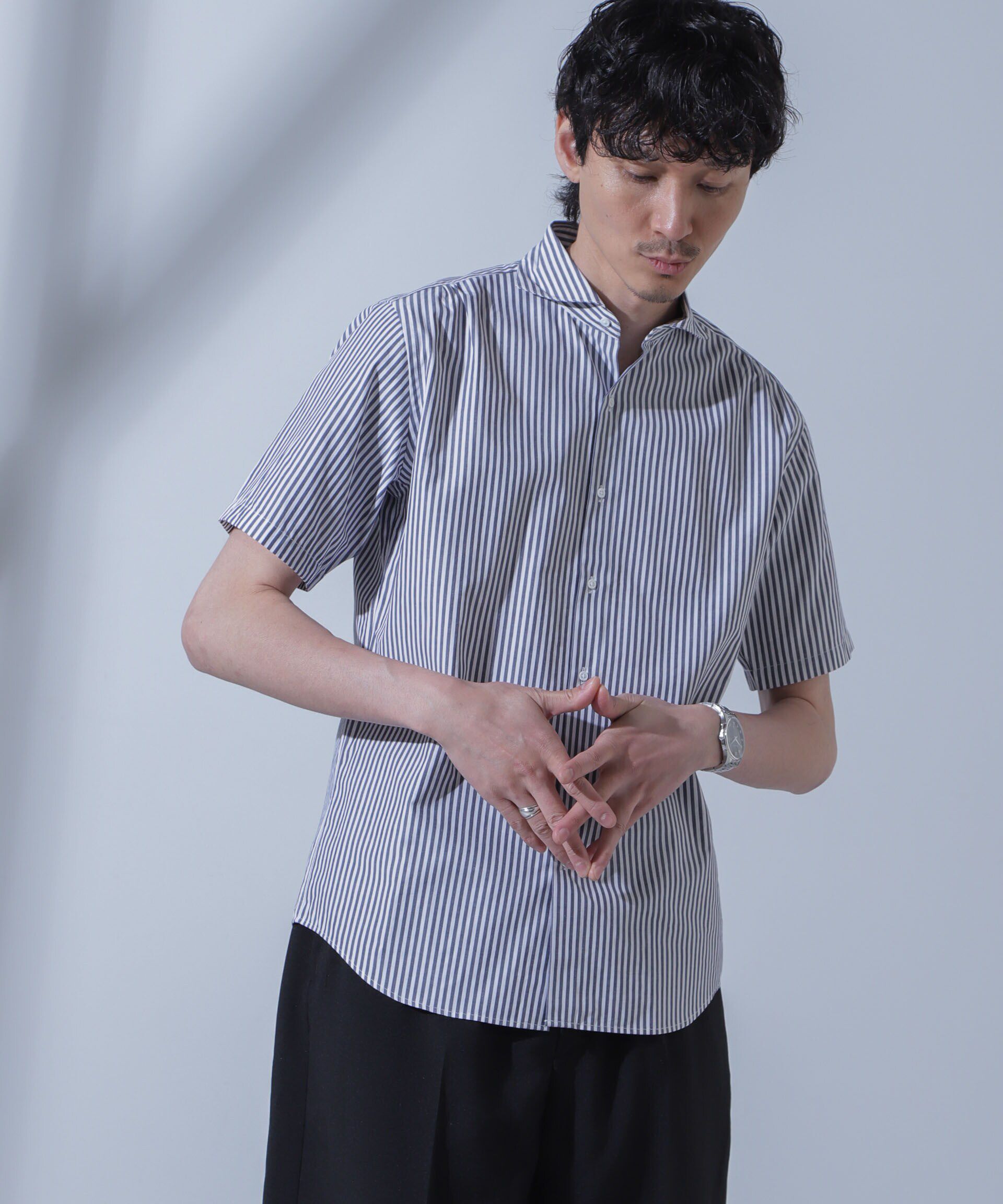 nano･universe「「N SHIRTS」AntiSoaked(R)汗染み防止ホリゾンタルカラーシャツ半袖」|シャツ・ブラウス|