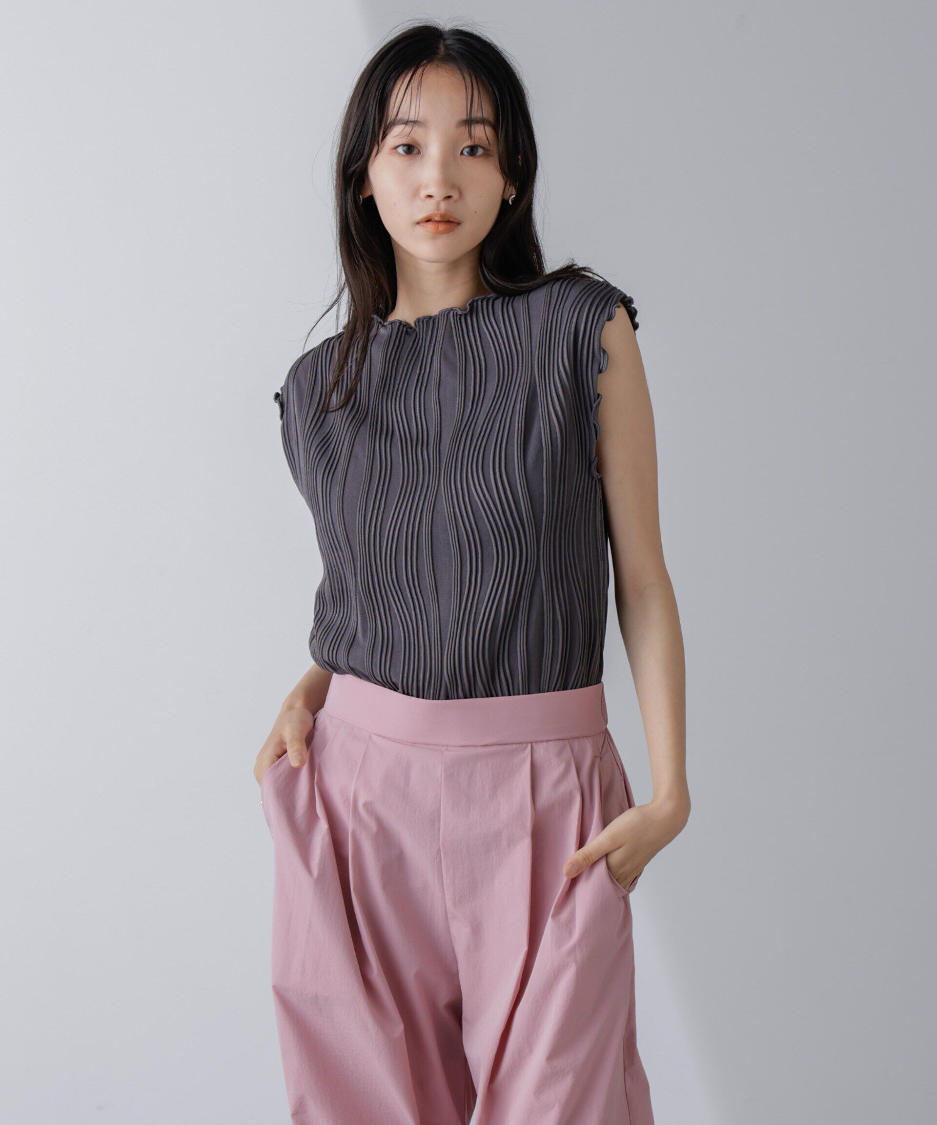 nano･universe「ウェーブリップルカットノースリーブトップス(セットアップ可)」|Tシャツ・カットソー|