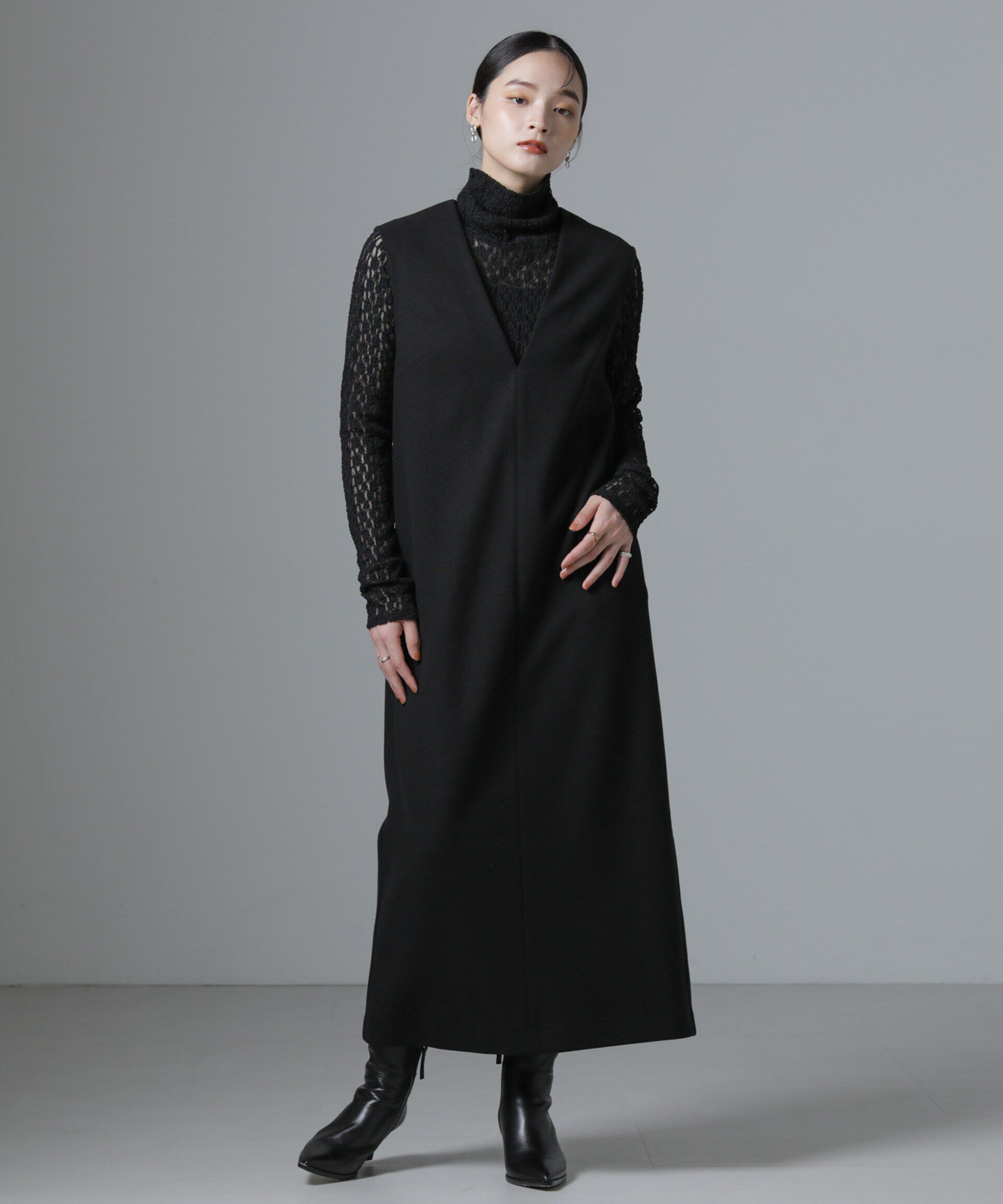 nano･universe「ジャージーメルトンVネックIラインワンピース（セットアップ可）」|ワンピース|