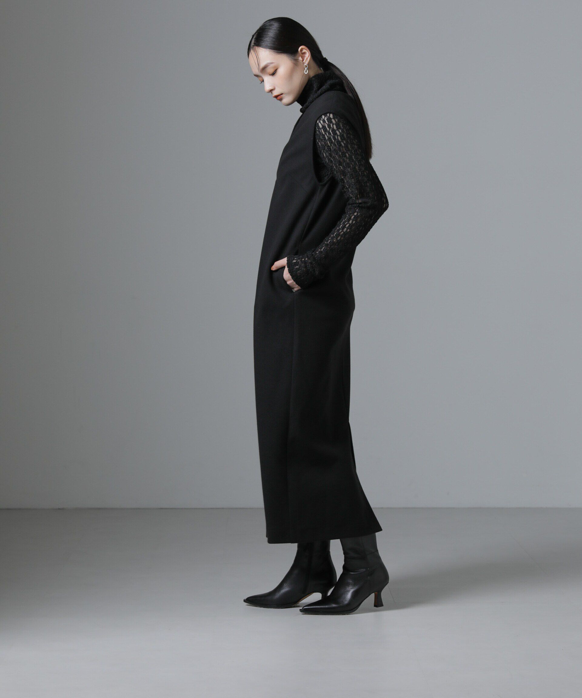 nano･universe「ジャージーメルトンVネックIラインワンピース（セットアップ可）」|ワンピース|