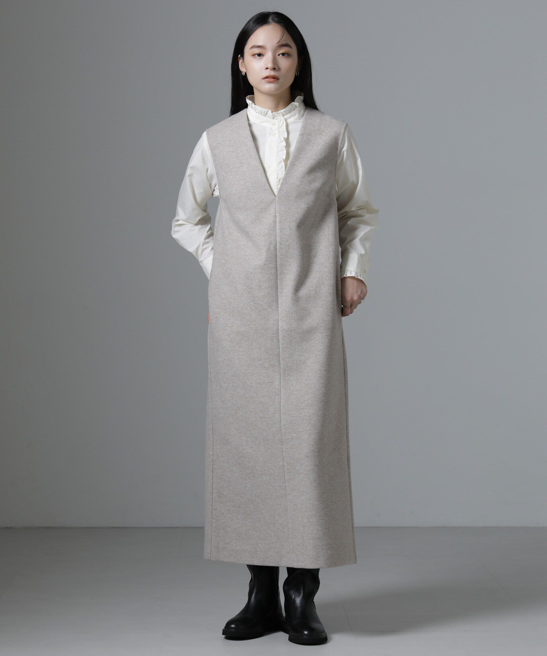 nano･universe「ジャージーメルトンVネックIラインワンピース（セットアップ可）」|ワンピース|