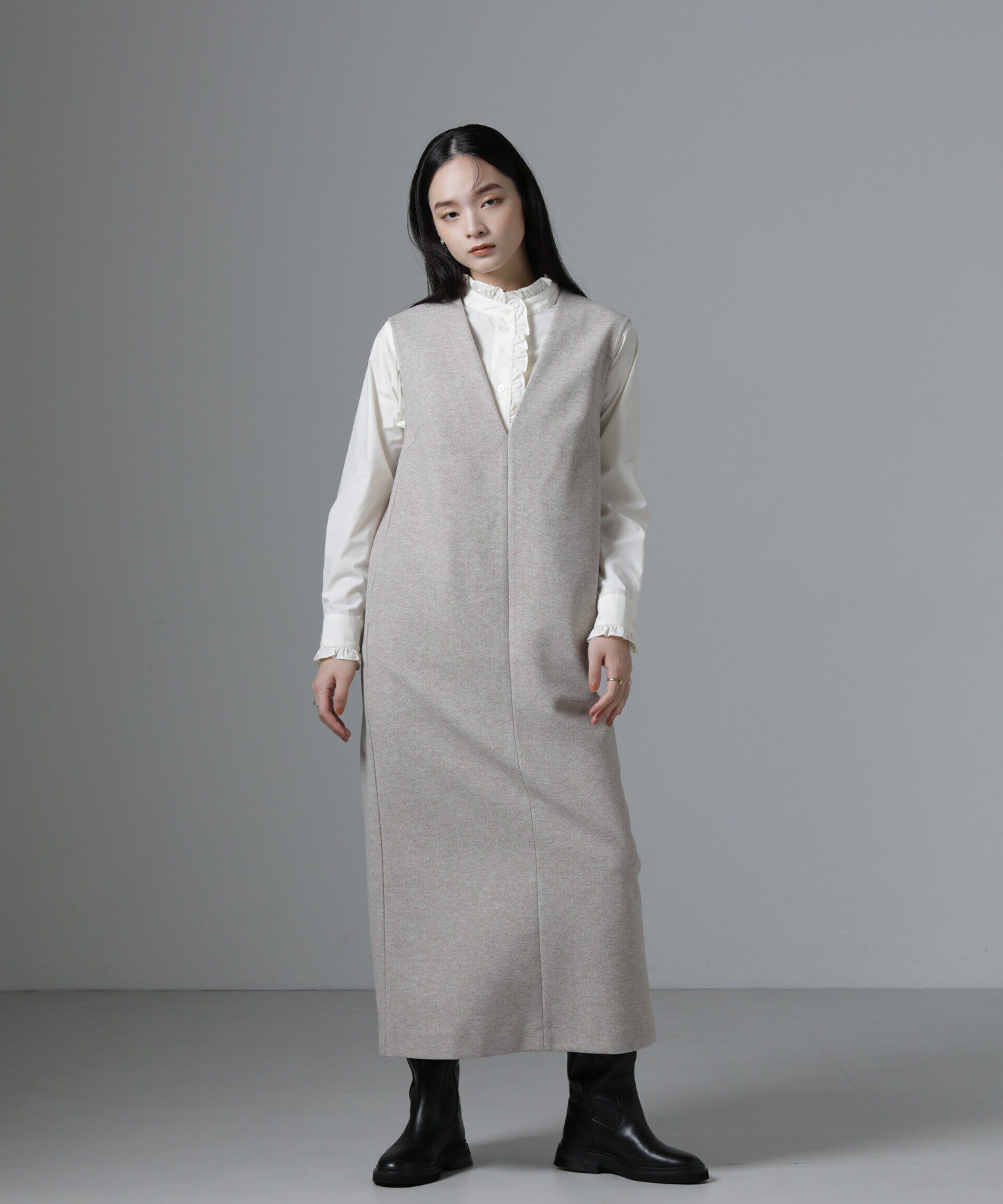 nano･universe「ジャージーメルトンVネックIラインワンピース（セットアップ可）」|ワンピース|