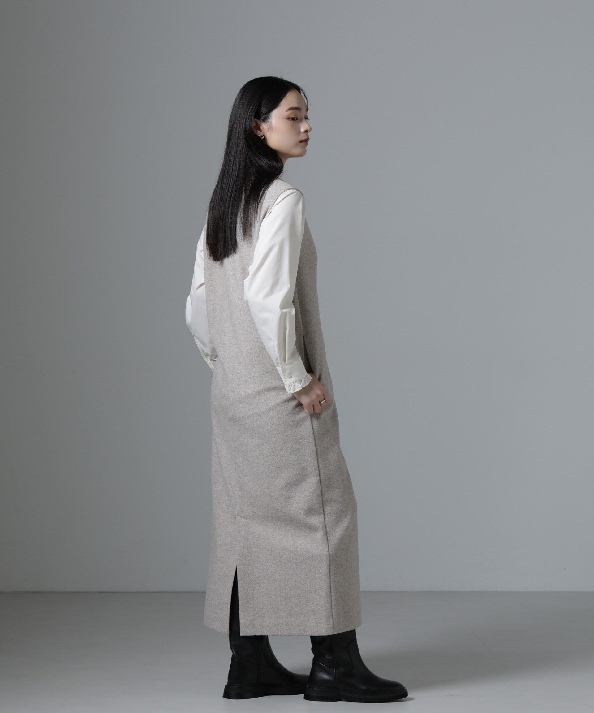 nano･universe「ジャージーメルトンVネックIラインワンピース（セットアップ可）」|ワンピース|