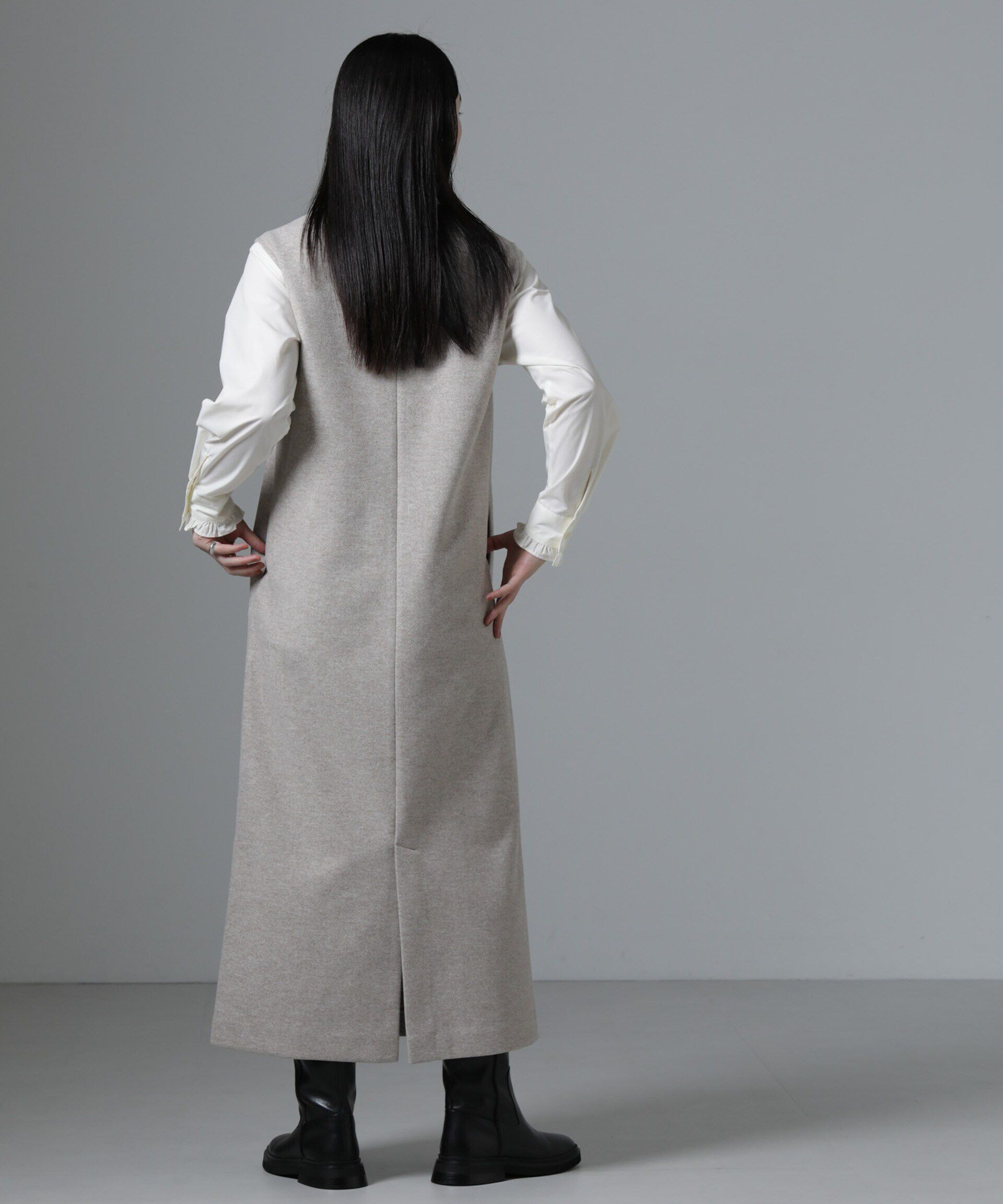 nano･universe「ジャージーメルトンVネックIラインワンピース（セットアップ可）」|ワンピース|