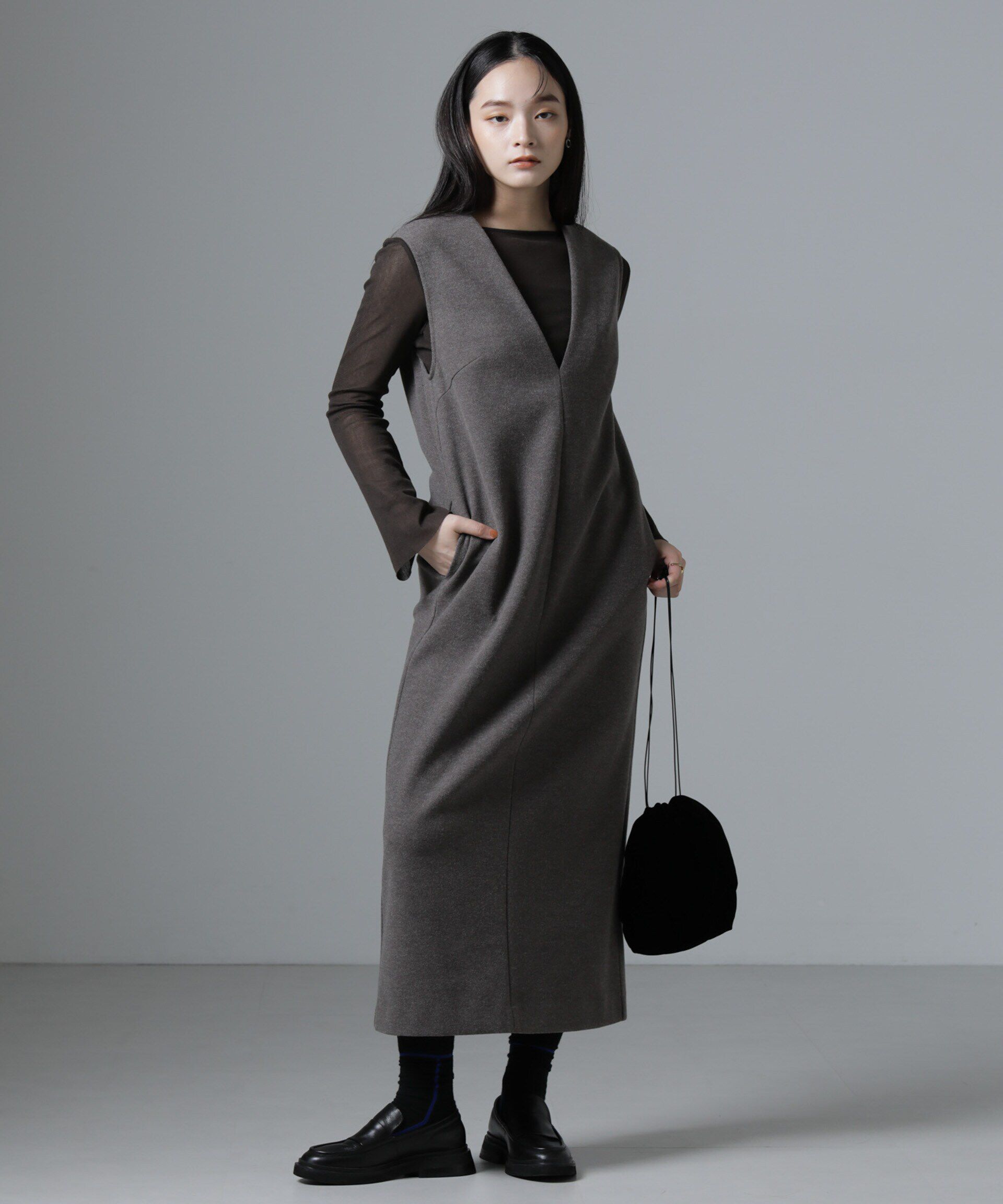 nano･universe「ジャージーメルトンVネックIラインワンピース（セットアップ可）」|ワンピース|