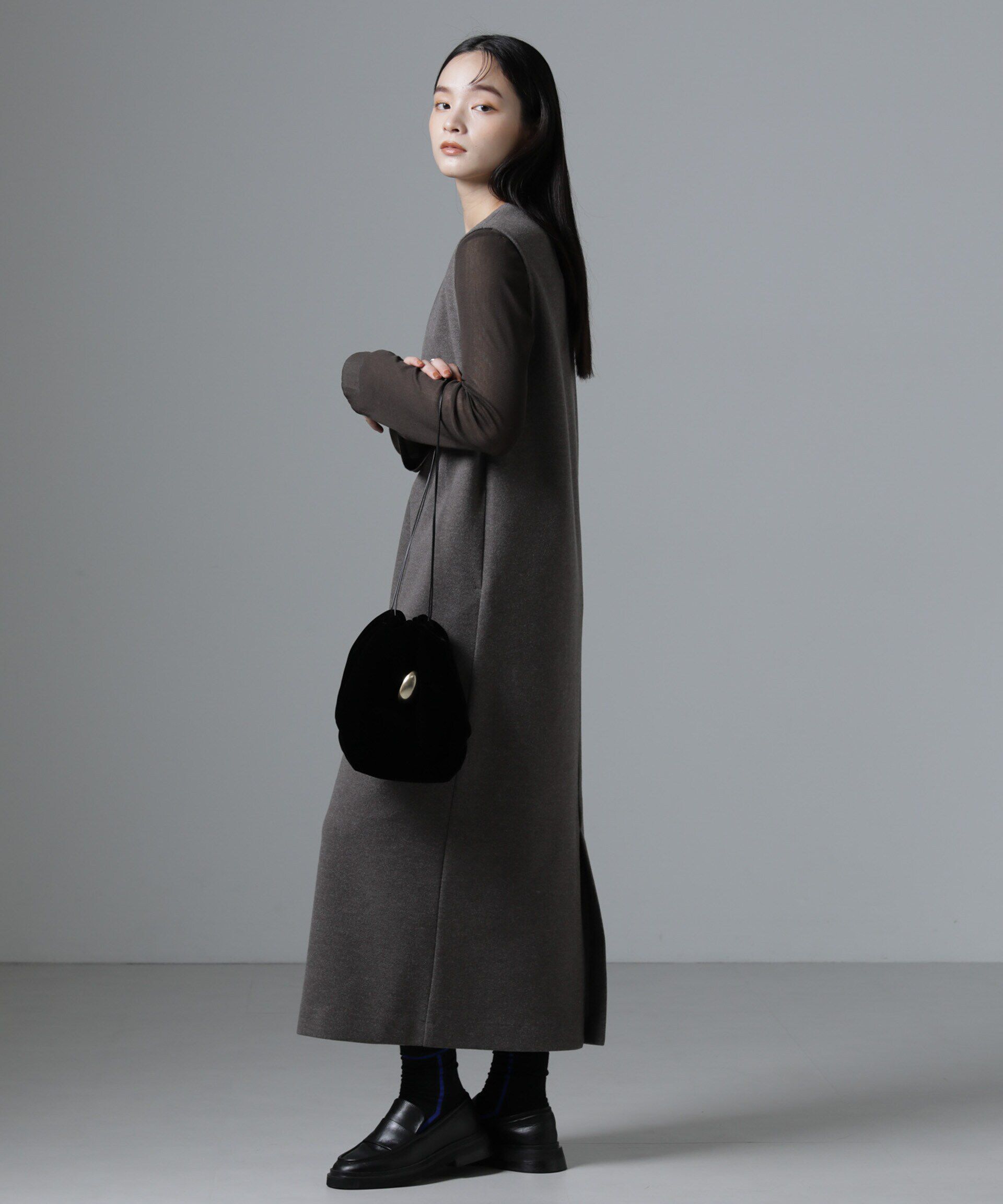 nano･universe「ジャージーメルトンVネックIラインワンピース（セットアップ可）」|ワンピース|