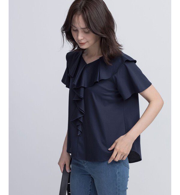 組曲「ブラウスライクラッフル カットソー」|Tシャツ・カットソー|ネイビー系