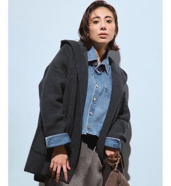 23区「【洗える】ラクーンブレンドダブルフェイス フーディー ニットカーディガン」|カーディガン|グレー系