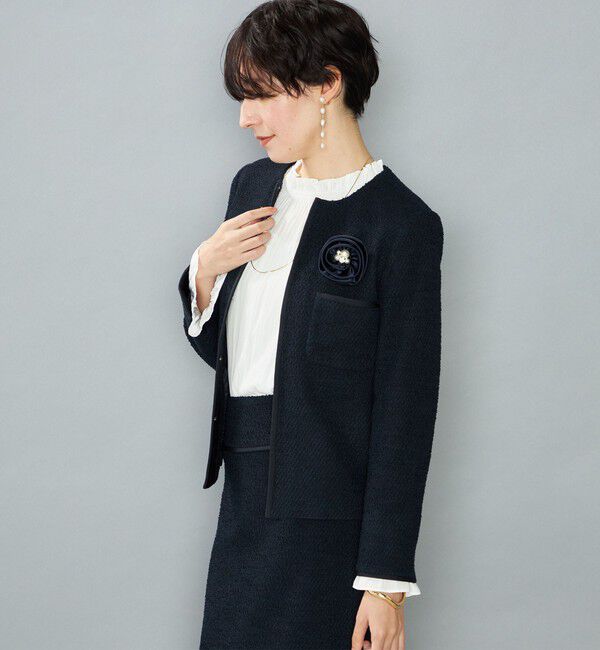 NOLLEY'S「《セットアップ対応》コンパクトインレイクルーネックジャケット」|ノーカラージャケット|