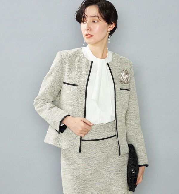 NOLLEY'S「《セットアップ対応》コンパクトインレイクルーネックジャケット」|ノーカラージャケット|