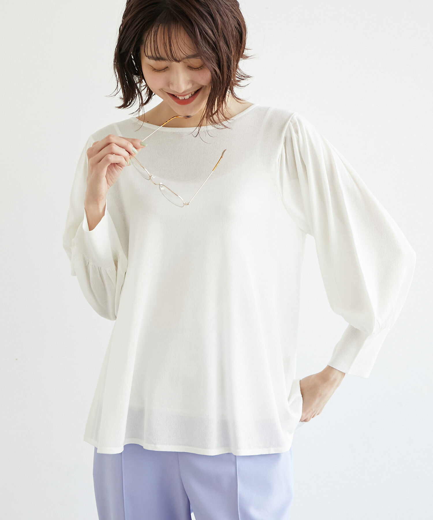 Rope&rsquo;Picnic「洗濯機OK/ボリュームスリーブシアープルオーバー」|ニット・セーター|ホワイト(10)