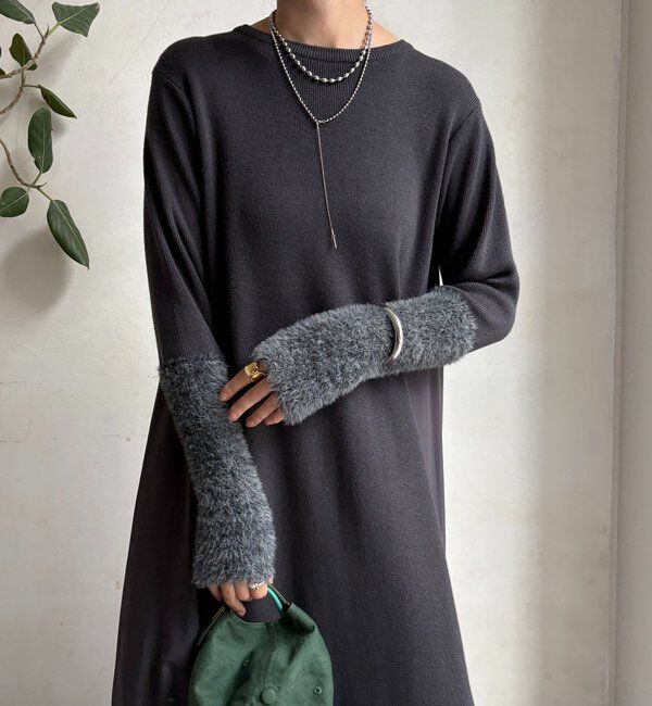  「【WEB限定】袖シャギー布帛切替ワンピース」|ワンピース|