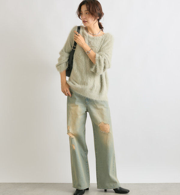  「【MONN.:.(モン)】ハイライズダメージDENIM」|デニム|