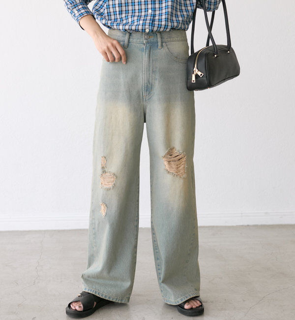  「【MONN.:.(モン)】ハイライズダメージDENIM」|デニム|