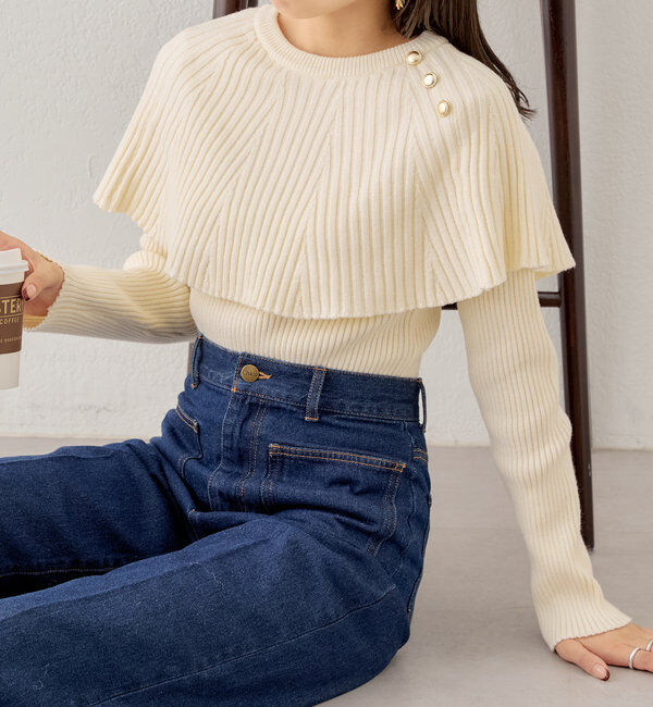  「フリルデザインクルーニット」|ニット・セーター|アイボリー