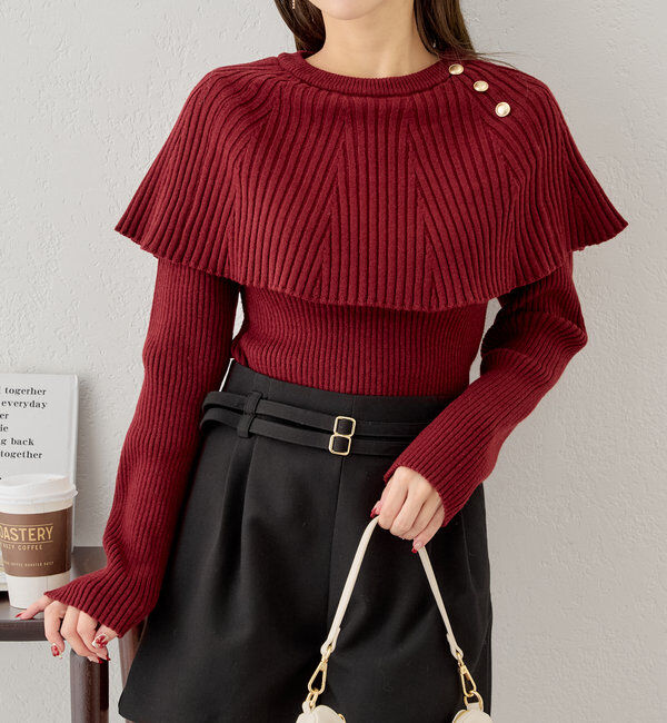  「フリルデザインクルーニット」|ニット・セーター|レッド