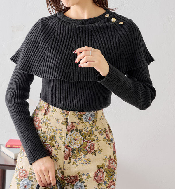  「フリルデザインクルーニット」|ニット・セーター|ブラック