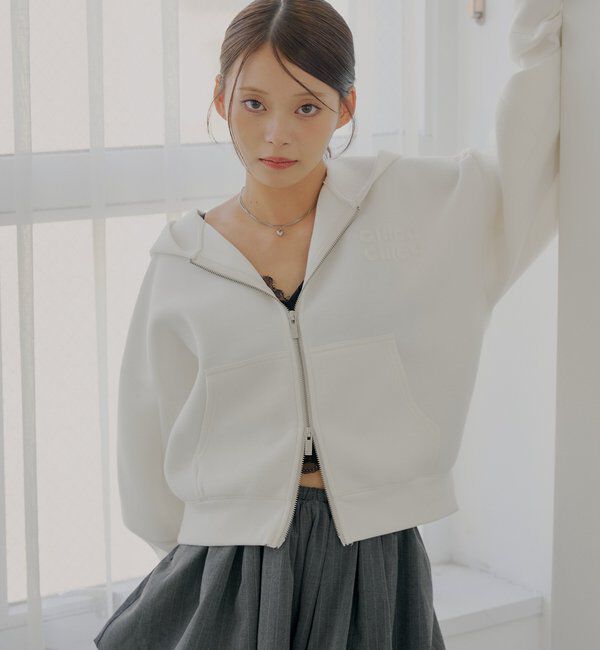 ま*る様 ボリュームパーカー　　アイボリー セットアップ対応】Wジップボリュームスリーブフードパーカー