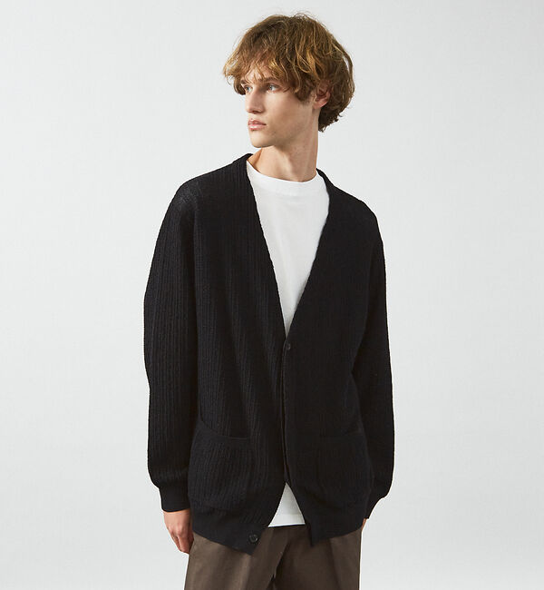 ABAHOUSE「【メッシュニット】ドライタッチ 比翼 カーディガン / シアーカーディガン」|カーディガン|ブラック