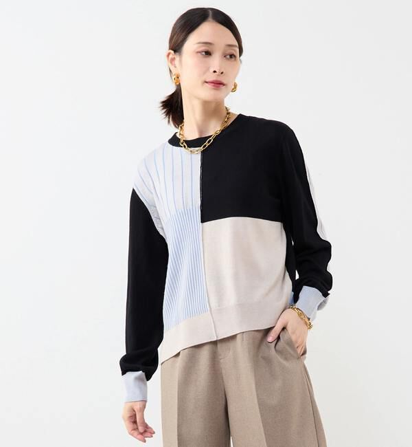 Soffitto「ブロック配色プルオーバーニット」|ニット・セーター|ブラック