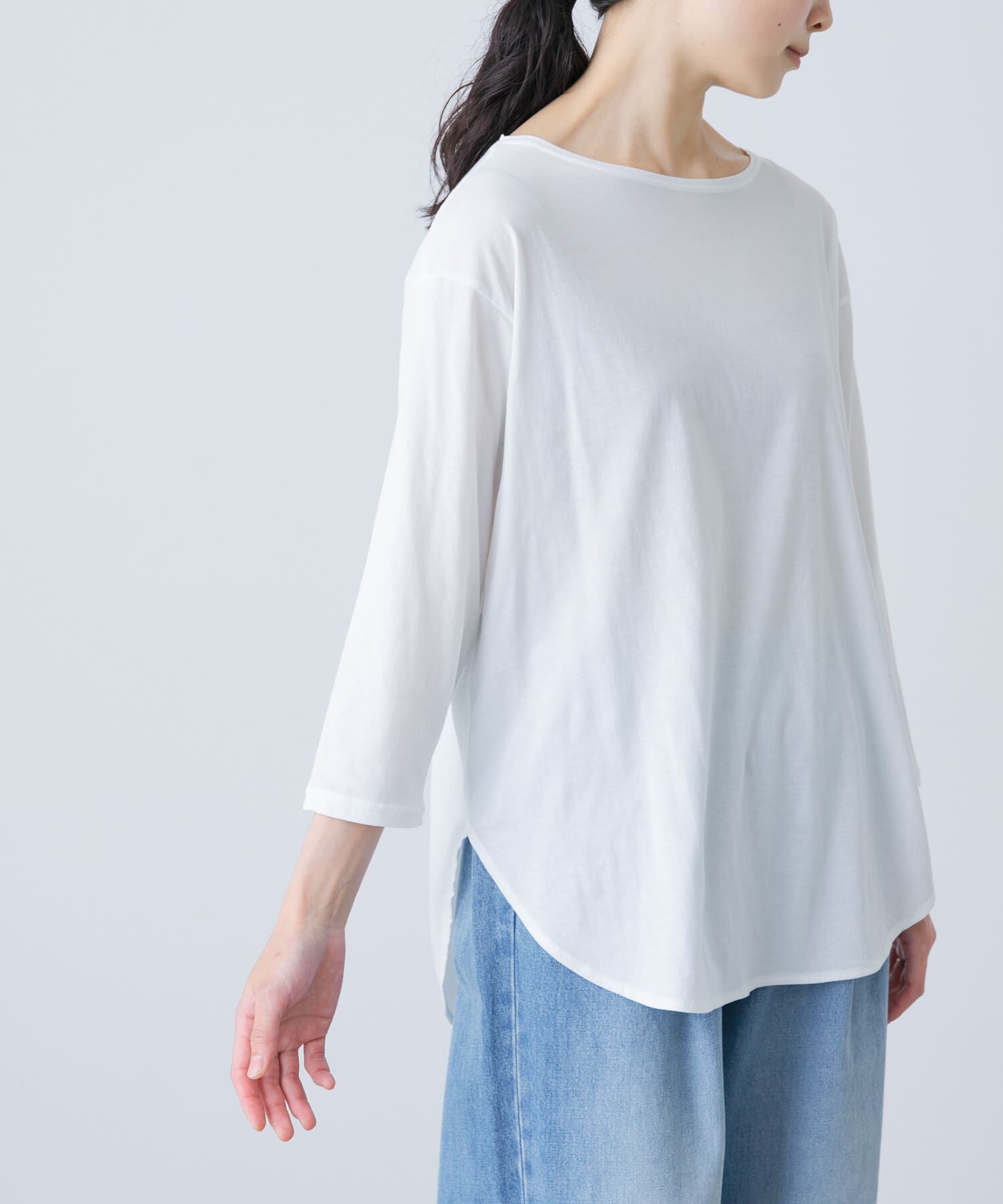 かぐれ「シフォン天竺7分袖カットソー」|Tシャツ・カットソー|