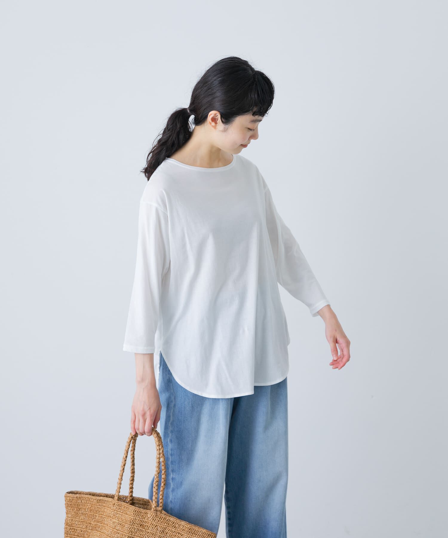 かぐれ「シフォン天竺7分袖カットソー」|Tシャツ・カットソー|