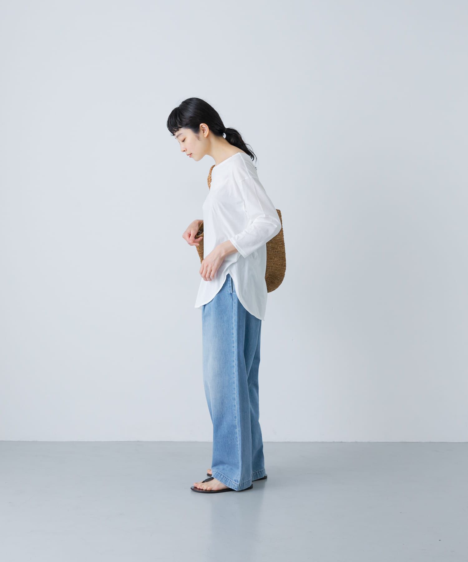 かぐれ「シフォン天竺7分袖カットソー」|Tシャツ・カットソー|