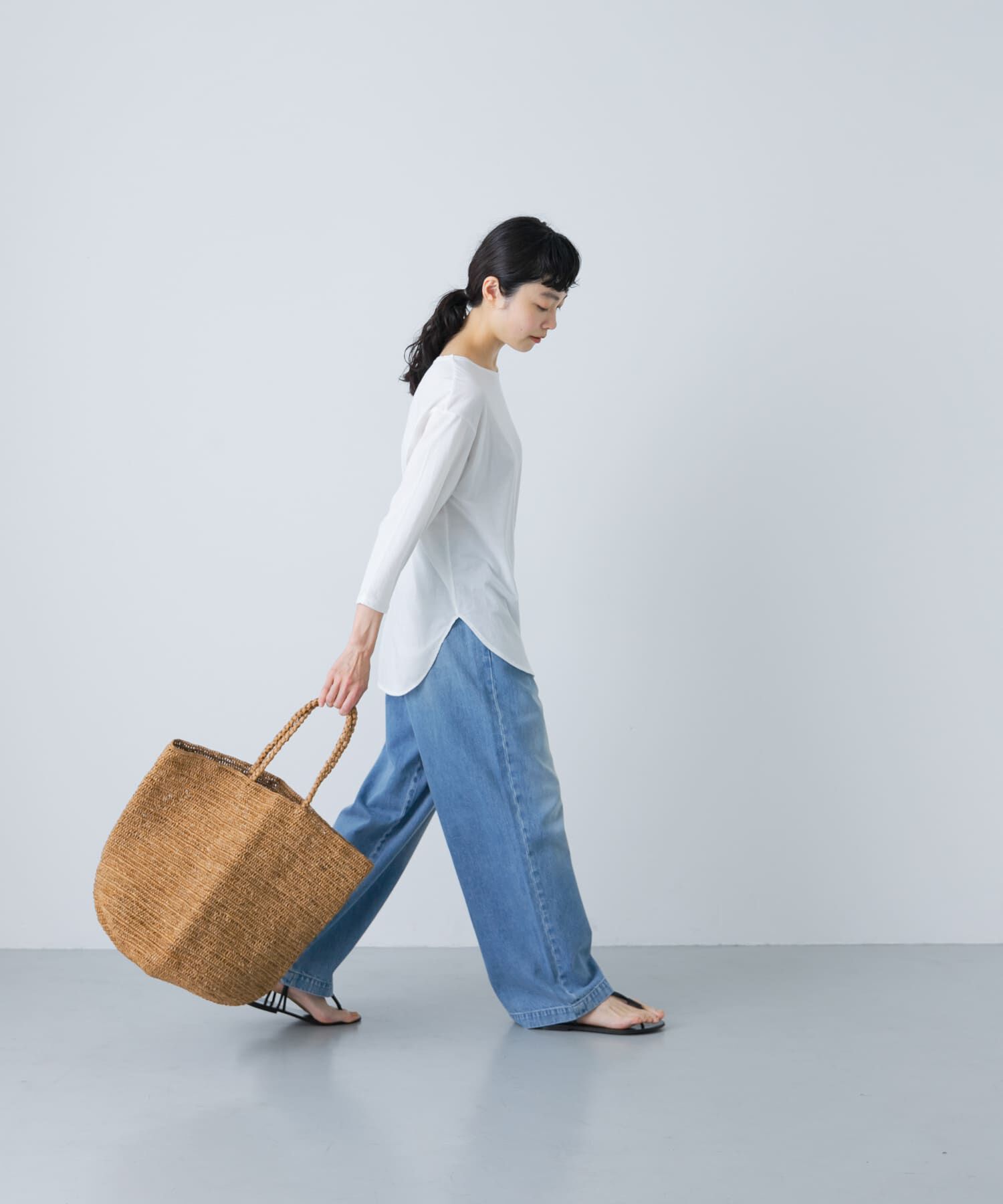 かぐれ「シフォン天竺7分袖カットソー」|Tシャツ・カットソー|