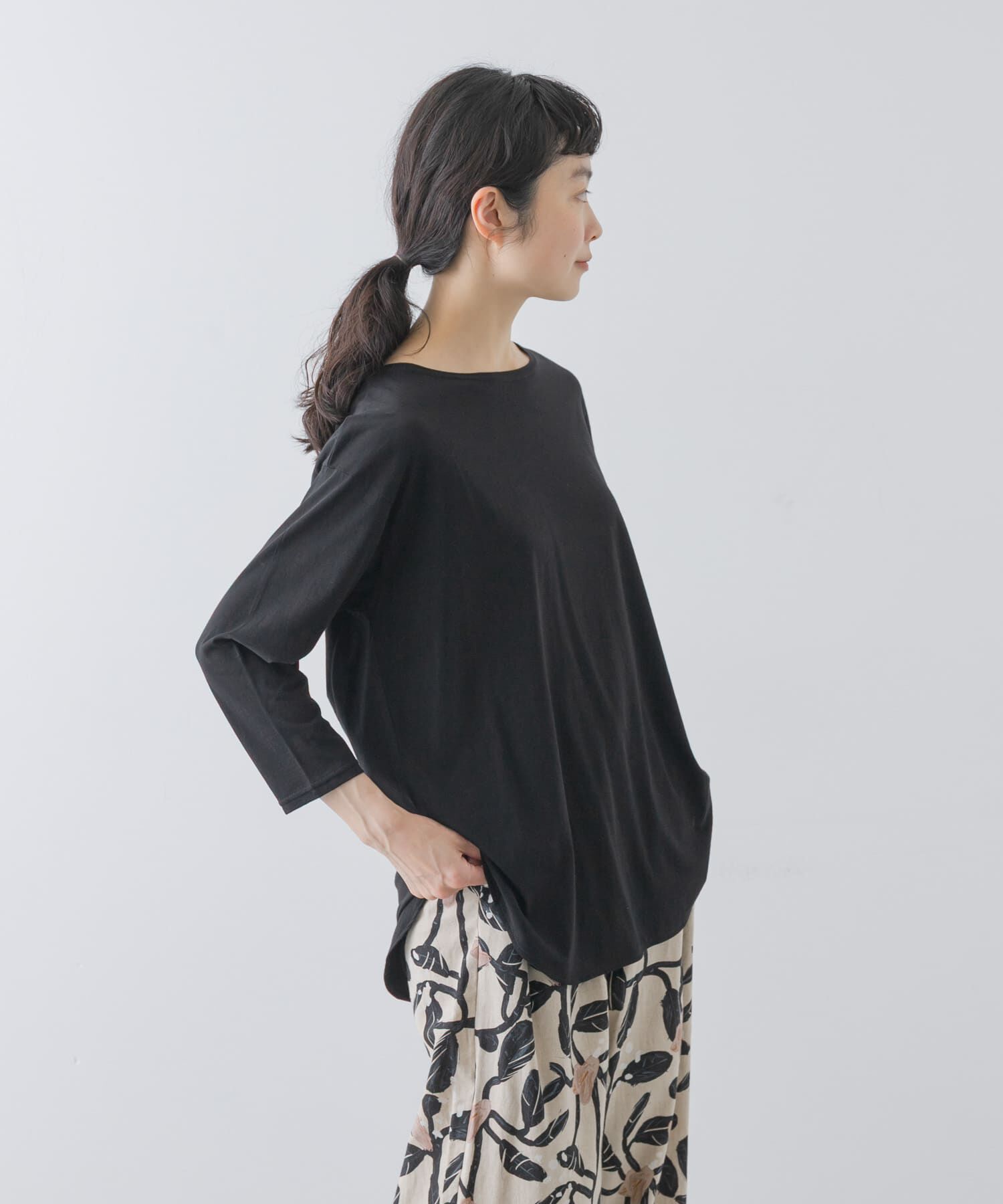 かぐれ「シフォン天竺7分袖カットソー」|Tシャツ・カットソー|