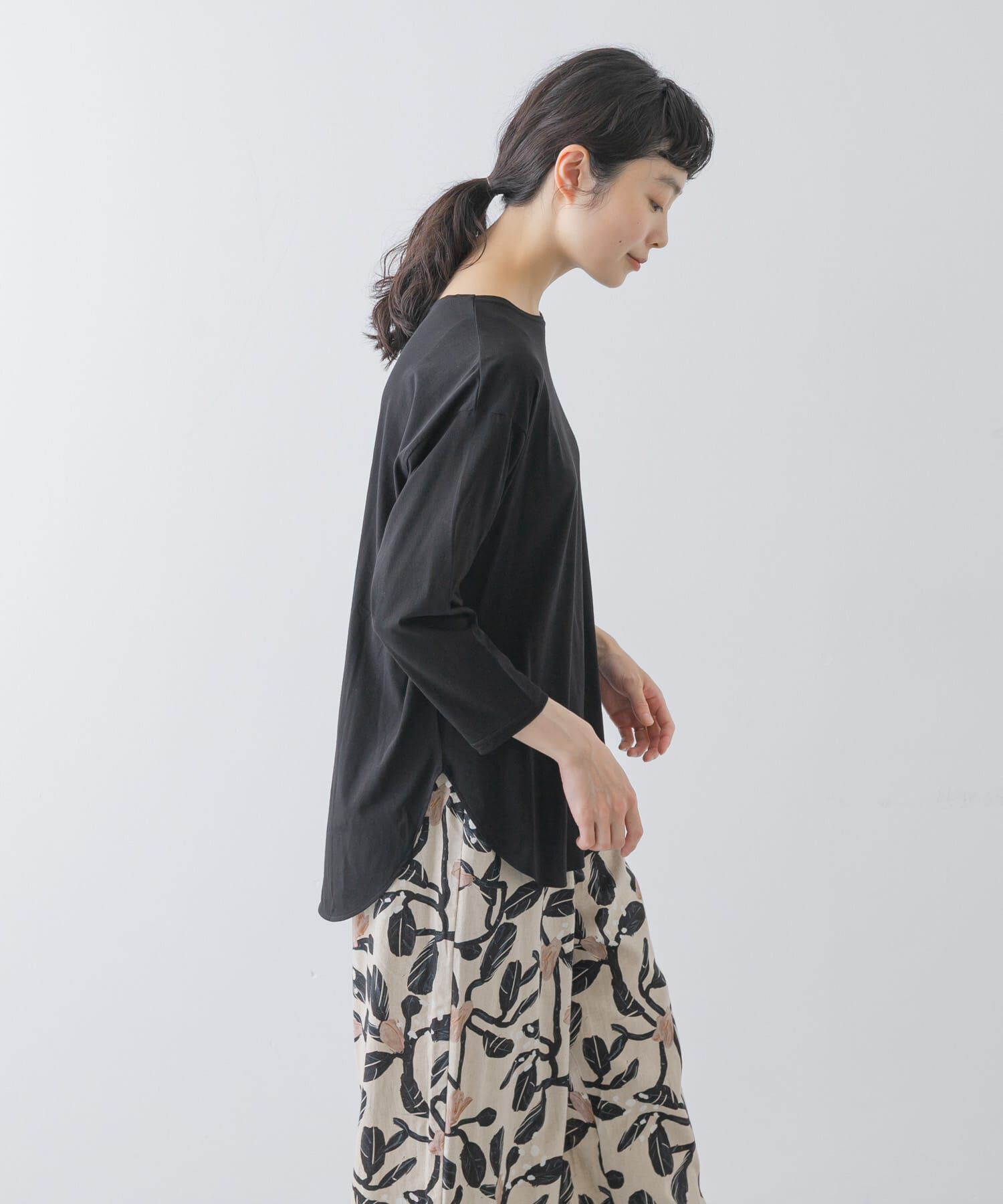 かぐれ「シフォン天竺7分袖カットソー」|Tシャツ・カットソー|