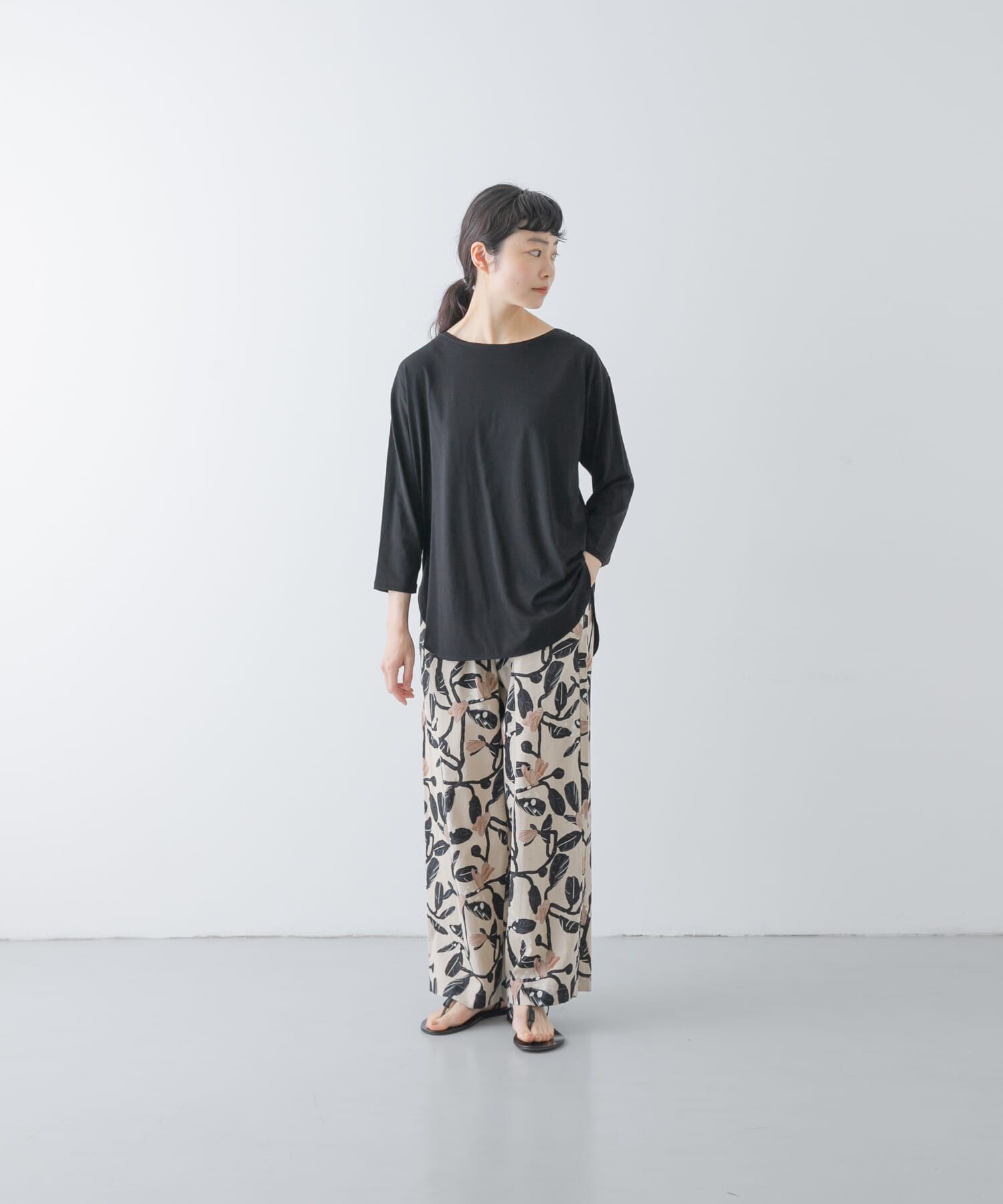 かぐれ「シフォン天竺7分袖カットソー」|Tシャツ・カットソー|