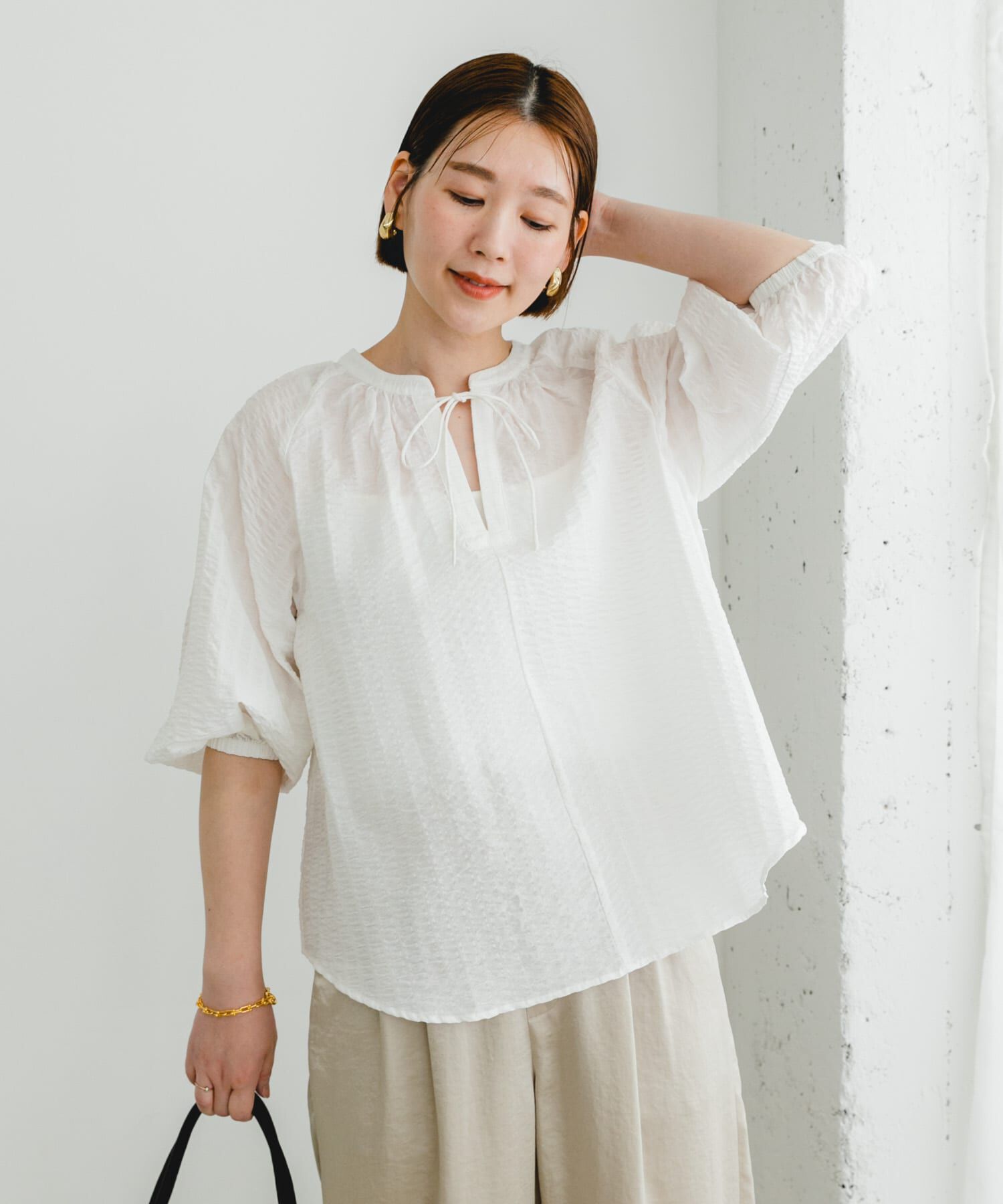 URBAN RESEARCH ROSSO「F by ROSSO　サッカーボリュームスリーブブラウス」|シャツ・ブラウス|