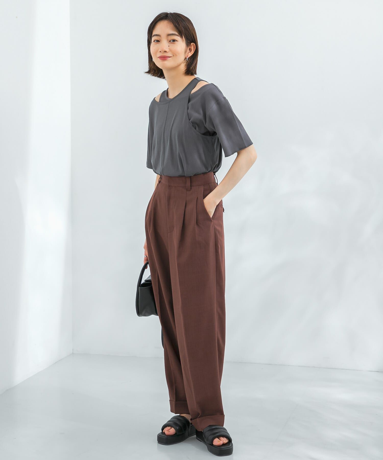  「アシメレイヤードTシャツ」|Tシャツ・カットソー|