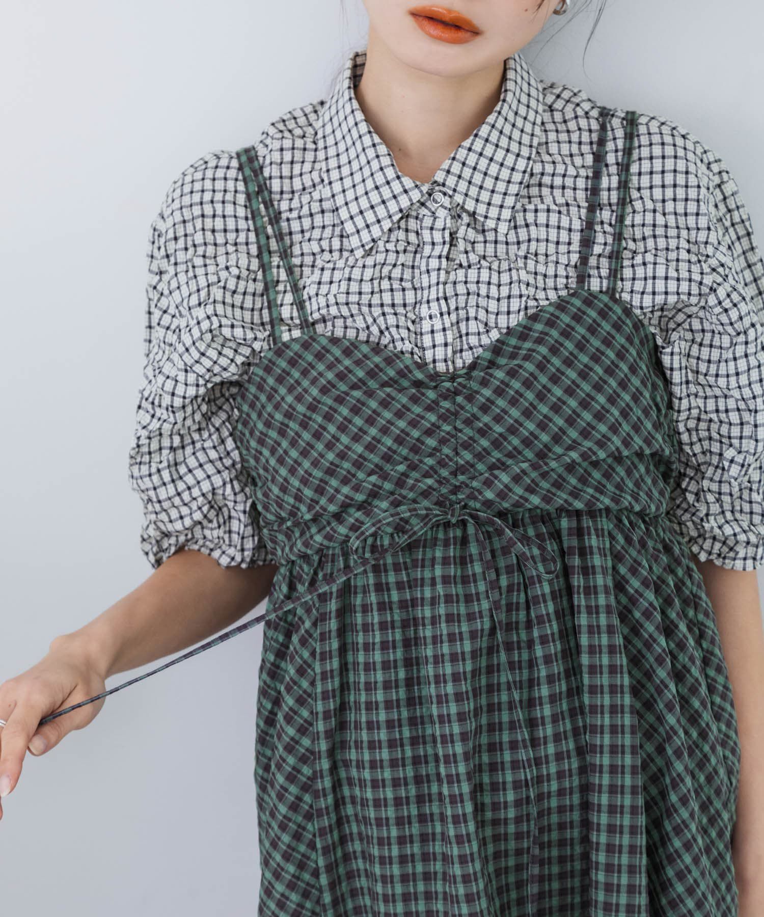  「ドロストチェックキャミワンピース」|ワンピース|